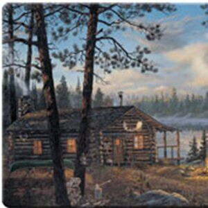 Cabin Scene Cutting Board 16" wide x 12" tall Tempered Glass Cutting Board 787-E